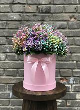 Цветочная композиция из Гипсофила и Розы в шляпной коробке в Мокшане
