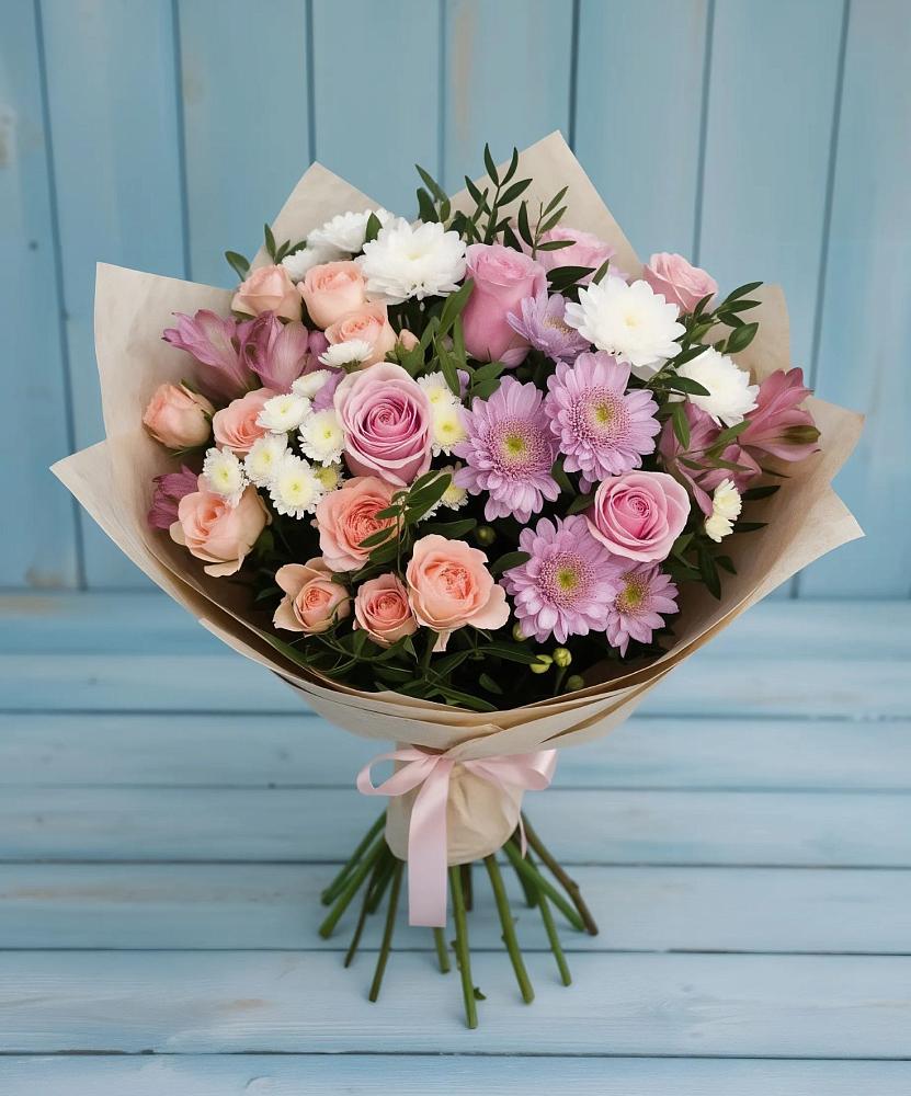 Букет цветов из: Хризантемы, Розы и Альстромерии в Мокшане